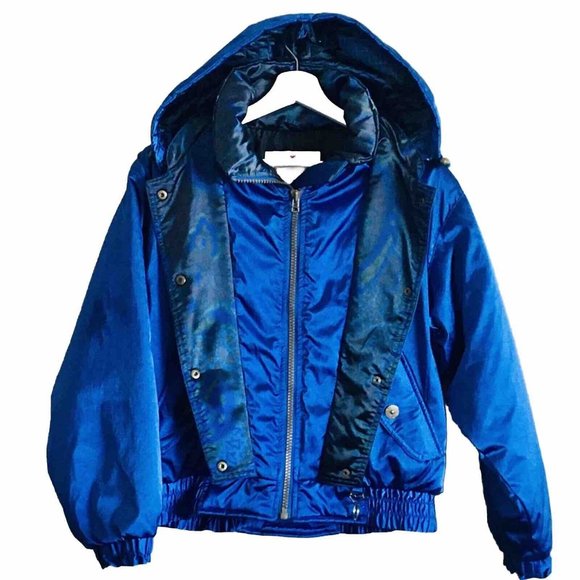 Vintage Obermeyer Retro Stardust Blue Hooded Ski Jacket Junior’s 16 Women’s M/L‎